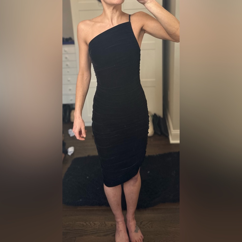 Size XS Lovers and friends black velvet one strap ruched dress